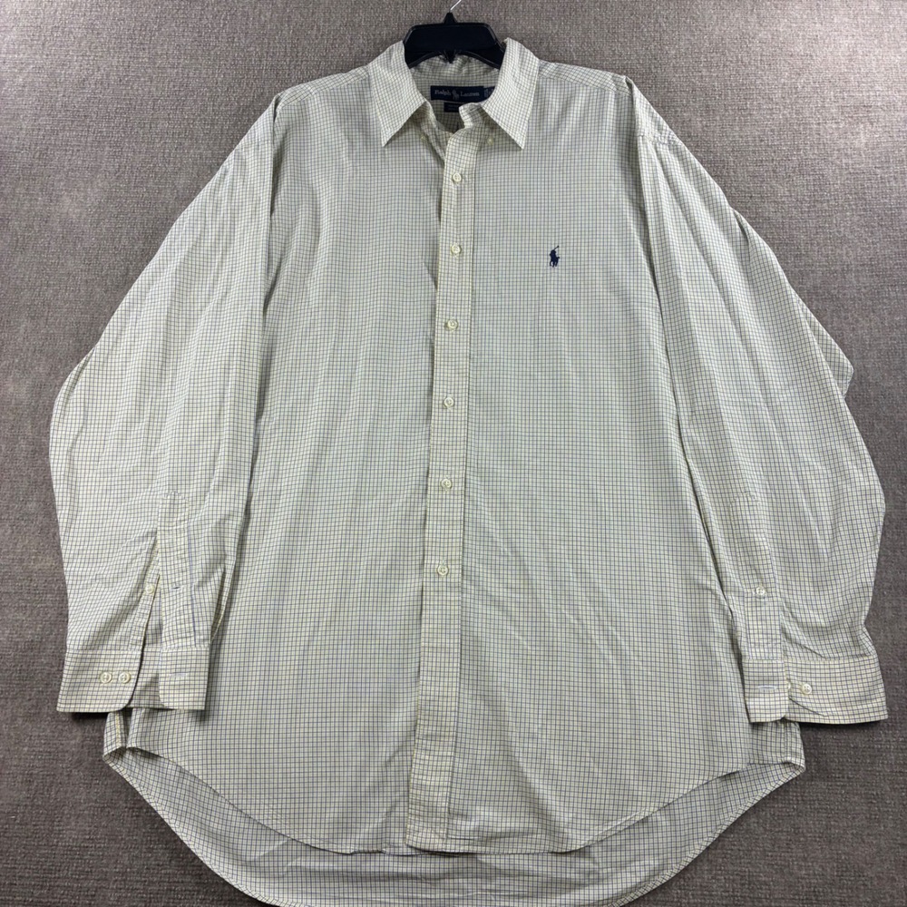 Ralph Lauren Yarmouth Mens 17 34/35 Yellow Navy Tattersall Check Cotton Shirt